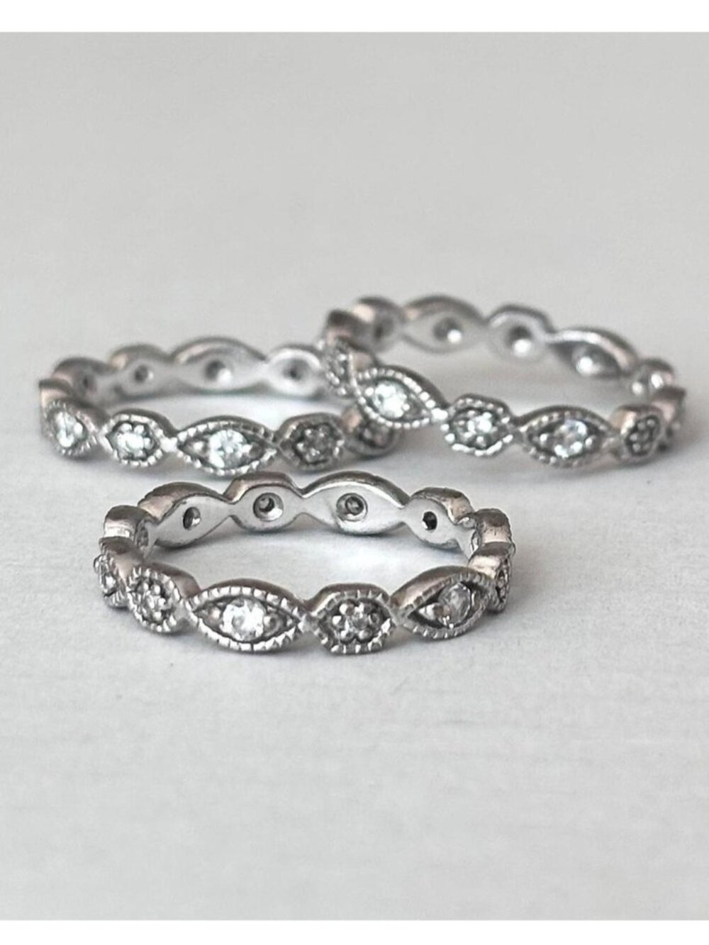 Pave 925 sterling silver stacking rings set